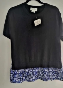 Broome Street Kate Spade Foral Peplum Inferior Tejido Top Negro Mezcla de Cachemira M Nuevo con Etiquetas - Imagen 1 de 9