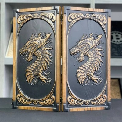 Wooden Backgammon Board Set 46cm (18") Dragon Design Gift for Him, Tabletop Game - Image 1 of 4