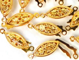 10 Gold Plated Brass Fish Hook Clasps Filigree Horse Eye Oval Fishhook 20x6mm - Picture 1 of 3