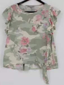 Absolutely Famous Top Women's Size XL Green Multicolor Ruffle Short Sleeve - Picture 1 of 4
