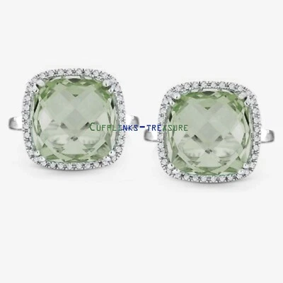 Gemelos de plata de ley 925 con amatista verde natural y piedras preciosas de circonita cúbica #1 Foto 1 de 3