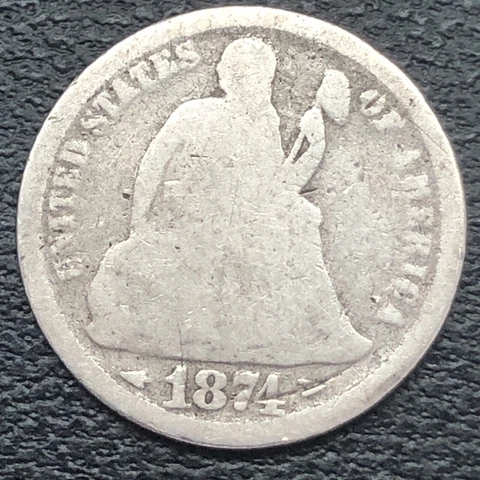 1874 Seated Liberty Dime 10c Circulated #32726 Cover