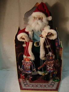 WIND UP 19" SANTA PUPPETEER ANIMATED MUSICAL FIGURE BEAUTIFUL CONDITION - Foto 1 di 10