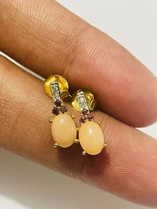 Pendiente de piedras preciosas de ópalo zafiro rosa pendiente de diamante pendiente de plata 925 - Imagen 1 de 6