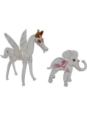 OOAK Handblown Glass Animal Figurine Set Pegasus Pink Elephant Flying Horse PPWH - Image 1 of 4