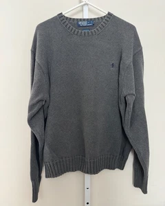 Suéter Polo Ralph Lauren Cuello Redondo Para Hombres X-Grande Gris 100% Algodón Azul Logo - Imagen 1 de 4