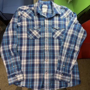 Ariat Retro Fit Karo Flanell Hemd Herren Langarm Western Druckknopf Blau L - Bild 1 von 11