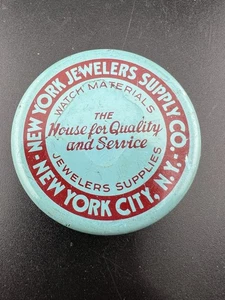 Vintage New York Jewelers Supply Co Round Tin Watch Materials Supplies Aqua Blue - Picture 1 of 6