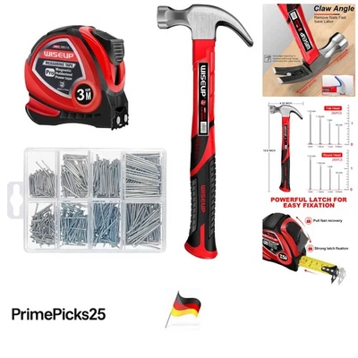 Industrielles Hammer-Set mit 520 Nägeln und Maßband 226g Holzhandwerk Zubehör - Bild 1 von 4