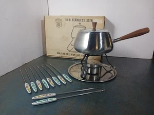 Delphin 18-8 Edelstahl Vintage 2qt Fondue Servier Set mit 10 Gabeln Japan - Bild 1 von 9