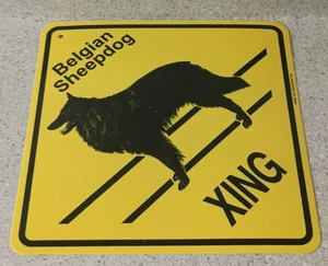 Plastic Yellow Dog Crossing Road Wall Sign Belgian Sheepdog New Ships Free! - Picture 1 of 2
