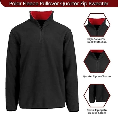 Quarter Zip BLACK Fleece Pullover Long Sleeve Sweatshirt Mid Weight Sweater - Image 1 of 4