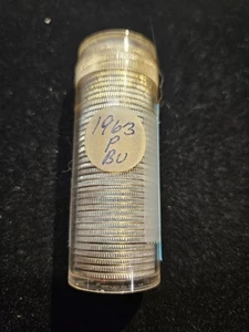 1963 P WASHINGTON QUARTER CH. BRILLIANT UNC 90% SILVER BU 40 COIN $10 ROLL - Picture 1 of 5