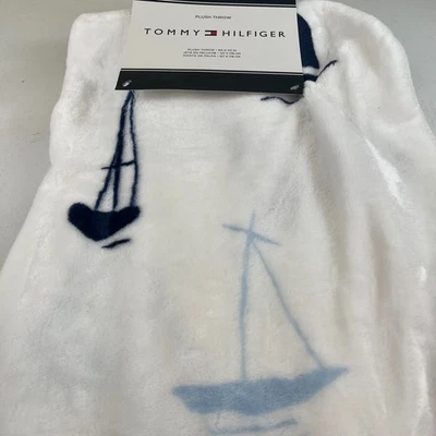 Tommy Hilfiger Plush Throw Blanket 50x70 White Blue Nautical Sailboat Regatta - Image 1 of 4