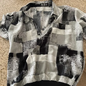Herren M Vintage Hergestellt in den USA Alan Stuart Button Down Schwarz Poloshirt Gebändert - Bild 1 von 4