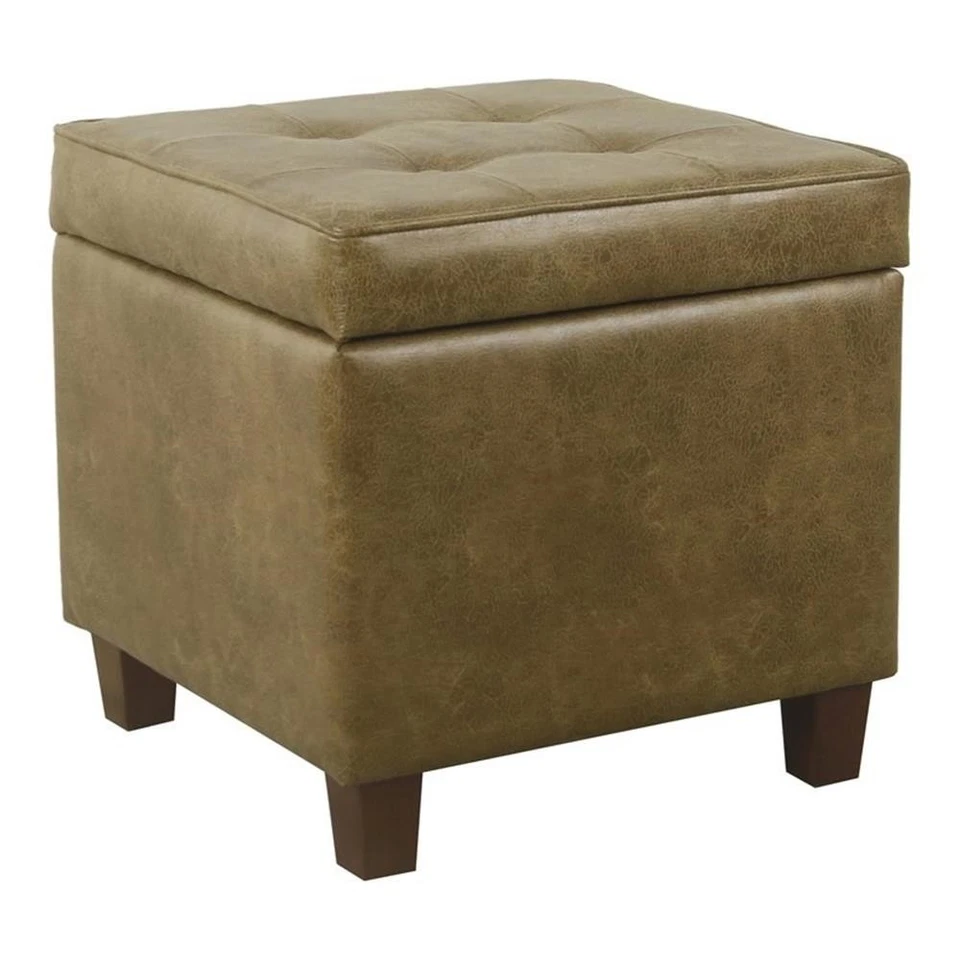 Pemberly Row Wood and Faux Leather Storage Ottoman - Distressed Brown - Image 1 of 4