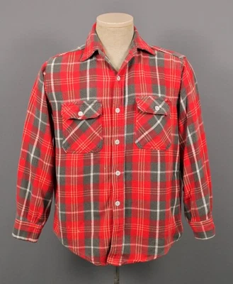 Men's VTG 50s Big Mac Red & Grey Plaid Cotton Flannel Shirt Sz M 1950s - Image 1 of 4