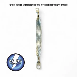 12" long Universal Automotive Ground Strap 3/4" Tinned Braid with 3/8" terminals - Imagen 1 de 1