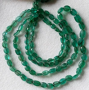 Natural Green Emerald Oval Beads - 18.5" Strand (3x4 to 3.5x5.5 MM) - Picture 1 of 10