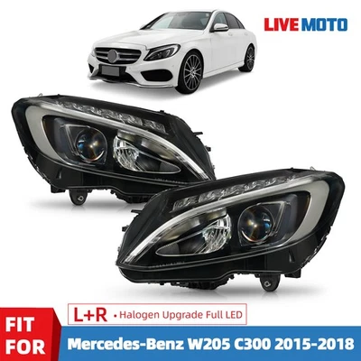 Halogen Upgrade Full LED For 2015-2018 Mercedes-Benz W205 C300 Headlight Pair Foto 1 de 4