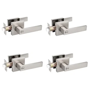 Satin Nickel Sichtschutz Türdrücker Set 4 Stück robust Zink modernes Design - Bild 1 von 8