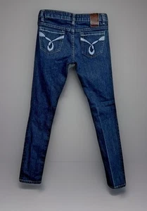 Vintage AGN Skinny Leg Jeans - verziertes blaues Design auf Tasche - Dark Rinse - Gr. 3 - Bild 1 von 7