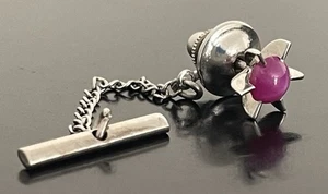 14K Solid White Gold Torch Shaped Ruby Tie Tack Lapel Pin - Picture 1 of 3