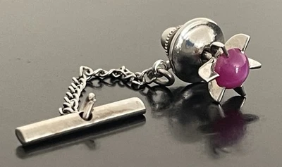 14K Solid White Gold Torch Shaped Ruby Tie Tack Lapel Pin - Image 1 of 3