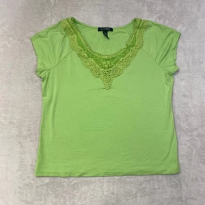 Lauren Ralph Lauren Green Lace Trim T-Shirt Short Sleeve Top - Picture 1 of 6