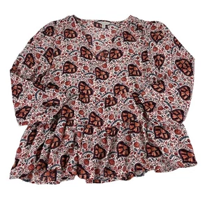 Lucky Brand Pullover Top Women's Medium Red Floral 3/4 Sleeve Hippie Boho - Picture 1 of 5