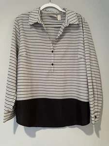Chico's Damen Bluse weiß mit schwarzen Streifen Langarm Größe 3/XL - Bild 1 von 6