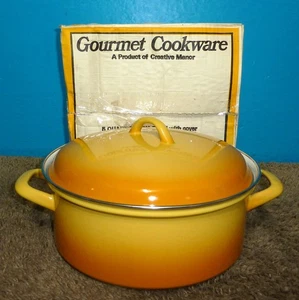 Vtg Creative Manor Enameled 5qt Dutch Oven w/Cover Sunrise Gold Germany NIB - Picture 1 of 4