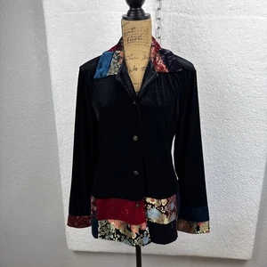 Chaqueta De Colección Para Mujer Terciopelo Negro Jacquard Patchwork Boho Artística Hippie Grande - Imagen 1 de 24