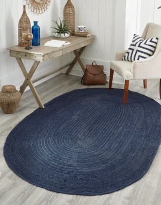 Oval Rug Jute Handmade Rustic Look Braided Style Carpet Reversible Runner Rug - Image 1 of 4