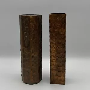 MCM Pair (2) Copper Hand Forged Metal 8.25” Vase Brutalist - Square & Octagon - Picture 1 of 17