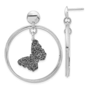 42mm Sterling Silver Rhodium-plated Glitter Enamel Butterfly Dangle Earrings - Picture 1 of 3