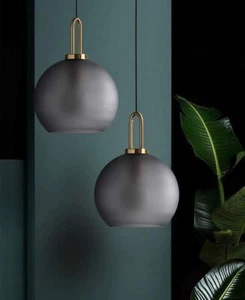 Glass Ceiling Pendant Lighting Kitchen Island Vintage Frosted Smokey Grey shade - Picture 1 of 20