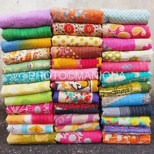 Colcha Kantha hecha a mano india colcha vintage manta de algodón Gudari doble - Imagen 1 de 7