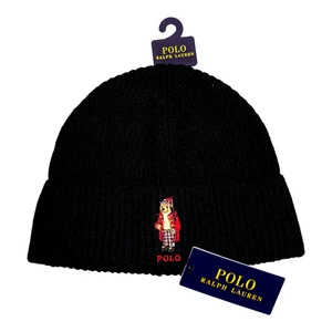 New Polo Ralph Lauren Polo Bear Black Cuffed Knit Beanie Winter Hat NWT - Picture 1 of 6