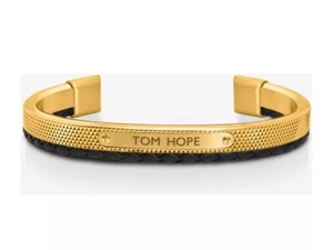 Tom Hope Hybrid Armband Metall Gold und Leder Schwarz Größe M 18 cm TM0282 - Bild 1 von 5