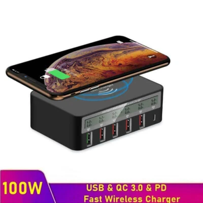 100W 6 Ports Multi USB C PD QC3.0 Fast Charger Station Phone Wireless Charging - Image 1 of 4