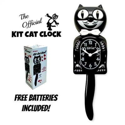 CLASSIC BLACK KIT CAT CLOCK 15.5" Free Battery Official MADE IN USA Klock NEW - Image 1 of 4