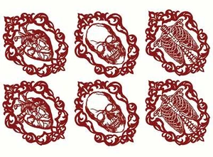 Calcomanías de vidrio fundido rojo de 2,75 pulgadas con caja torácica de corazón gótico para calavera - Imagen 1 de 2