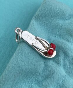 Tiffany & Co. Red Enamel Flipflop Beach Sandal Charm Pendant 4 Necklace Bracelet