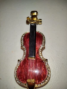 Adorable Violin Collectible Trinket Box With Crystals And Metal Strings - Picture 1 of 2
