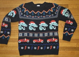 Hanna Andersson Boys Sweater 8 Dinosaur Race Car Sweater Cotton Christmas - Picture 1 of 7