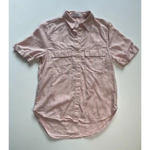 BABATON Aritzia Short Sleeve Utility Shirt Womens Small Pink Stripe Roll-Up - Picture 1 of 11