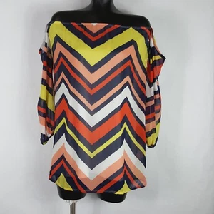 Womens Lined Chevron Pattern Tunic Top Women Off Shoulder Oversized Shirt Size S - Imagen 1 de 4
