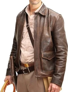 Indiana Jones Harrison Ford Vintage Cow Hide Distressed Bomber Leather Jacket - Picture 1 of 4