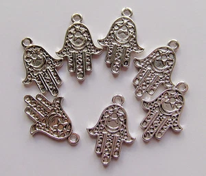 6pz ciondoli charm MANO DI FATIMA colore argento tibetano 24x17mm bijoux - Foto 1 di 1